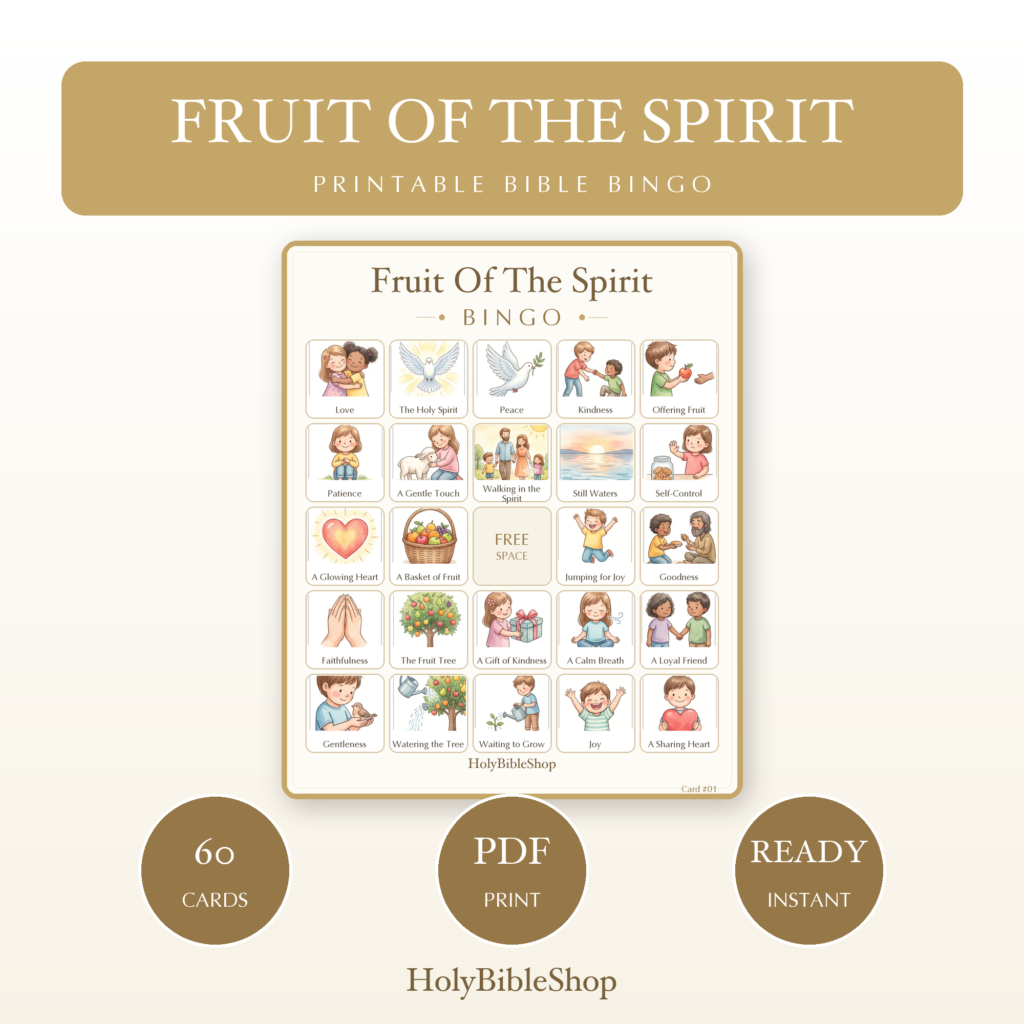 Fruit Of The Spirit Bingo | Printable Bible Bingo Game for Kids | 60 Cards Sunday School VBS Christian Watercolor PDF