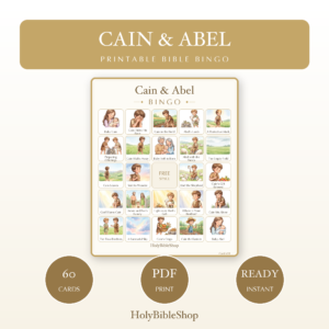 Cain & Abel Bingo | Printable Bible Bingo Game for Kids | 60 Cards Sunday School VBS Christian Watercolor PDF