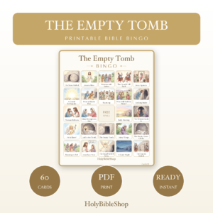 The Empty Tomb Bingo | Printable Bible Bingo Game for Kids | 60 Cards Sunday School VBS Christian Watercolor PDF