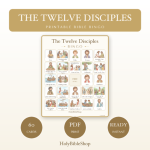 The Twelve Disciples Bingo | Printable Bible Bingo Game for Kids | 60 Cards Sunday School VBS Christian Watercolor PDF
