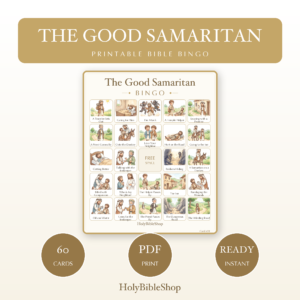 The Good Samaritan Bingo | Printable Bible Bingo Game for Kids | 60 Cards Sunday School VBS Christian Watercolor PDF