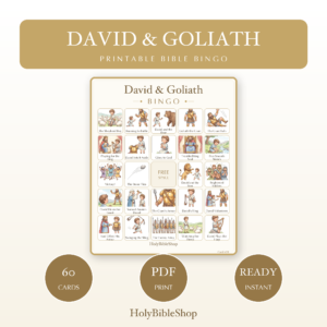 David & Goliath Bingo | Printable Bible Bingo Game for Kids | 60 Cards Sunday School VBS Christian Watercolor PDF