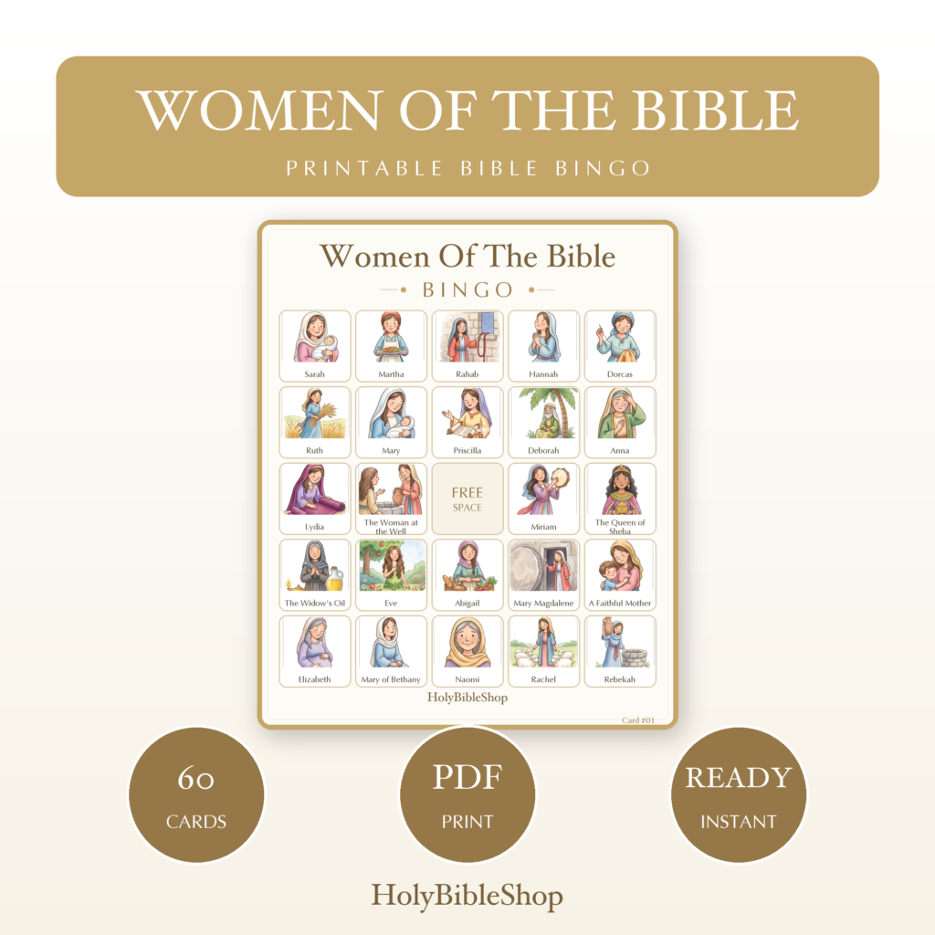 Women Of The Bible Bingo | Printable Bible Bingo Game for Kids | 60 Cards Sunday School VBS Christian Watercolor PDF