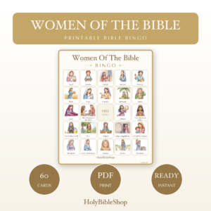Women Of The Bible Bingo | Printable Bible Bingo Game for Kids | 60 Cards Sunday School VBS Christian Watercolor PDF