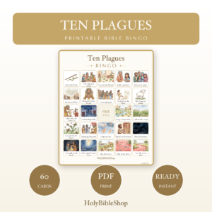 Ten Plagues Bingo | Printable Bible Bingo Game for Kids | 60 Cards Sunday School VBS Christian Watercolor PDF
