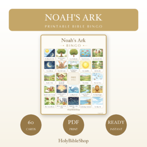 Noah's Ark Bingo | Printable Bible Bingo Game for Kids | 60 Cards Sunday School VBS Christian Watercolor PDF