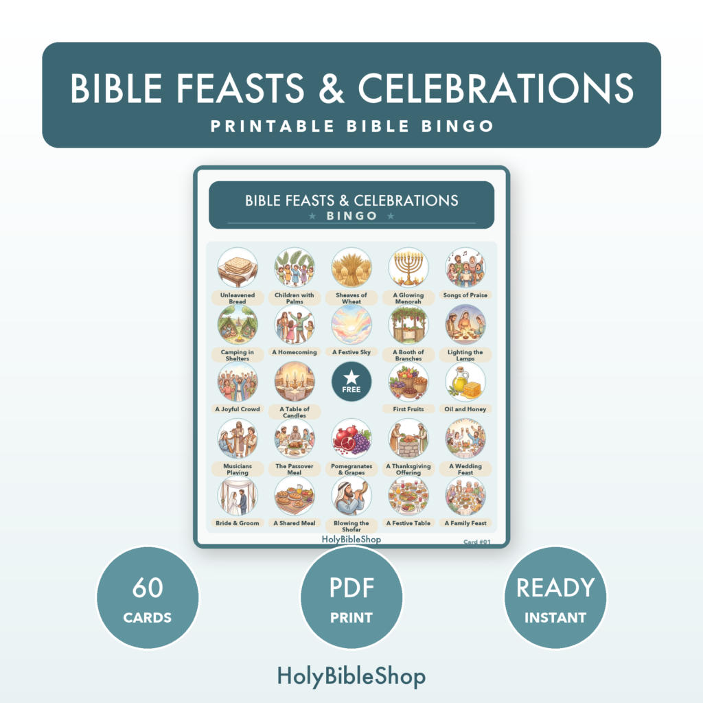 Bible Feasts & Celebrations Bingo | Printable Bible Bingo Game for Kids | 60 Cards Sunday School VBS Christian Watercolor PDF