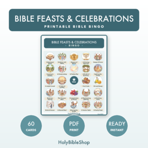 Bible Feasts & Celebrations Bingo | Printable Bible Bingo Game for Kids | 60 Cards Sunday School VBS Christian Watercolor PDF