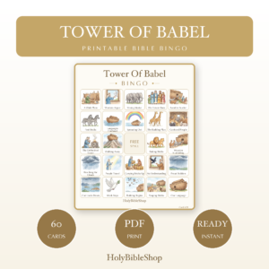 Tower Of Babel Bingo | Printable Bible Bingo Game for Kids | 60 Cards Sunday School VBS Christian Watercolor PDF