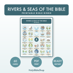 Rivers & Seas Of The Bible Bingo | Printable Bible Bingo Game for Kids | 60 Cards Sunday School VBS Christian Watercolor PDF