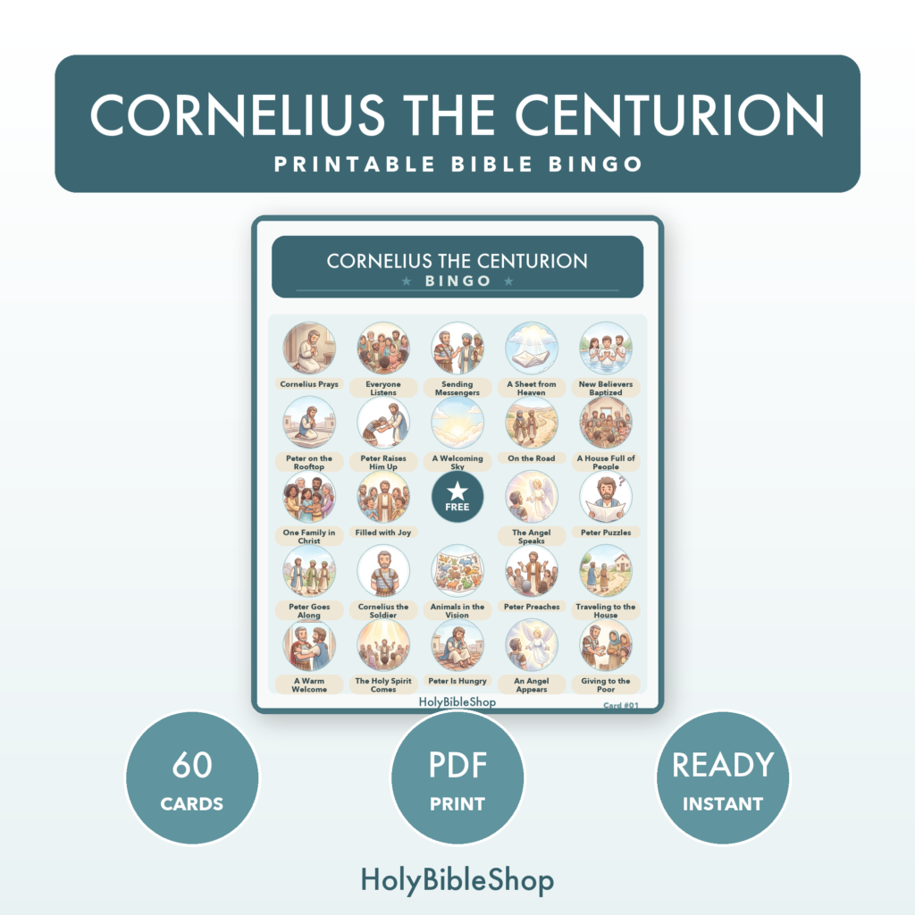 Cornelius The Centurion Bingo | Printable Bible Bingo Game for Kids | 60 Cards Sunday School VBS Christian Watercolor PDF