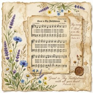 Vintage Hymns & Wildflowers Junk Journal Kit | Christian Faith Scrapbooking Paper | Scripture Ephemera Tags Pockets Printable PDF | Digital Download