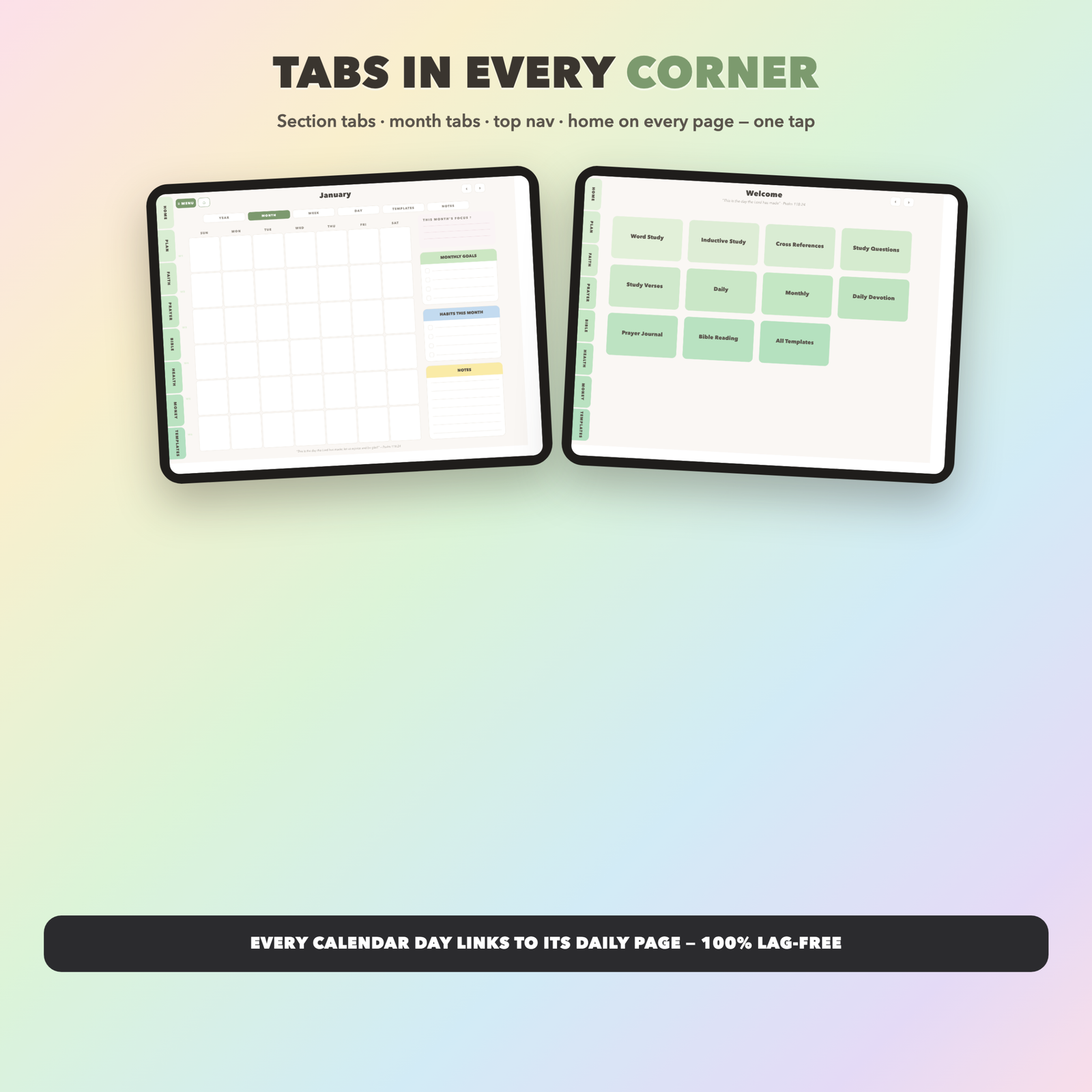 Bible Study Planner Undated | Christian Faith Planner GoodNotes iPad | Sage Green - Image 2