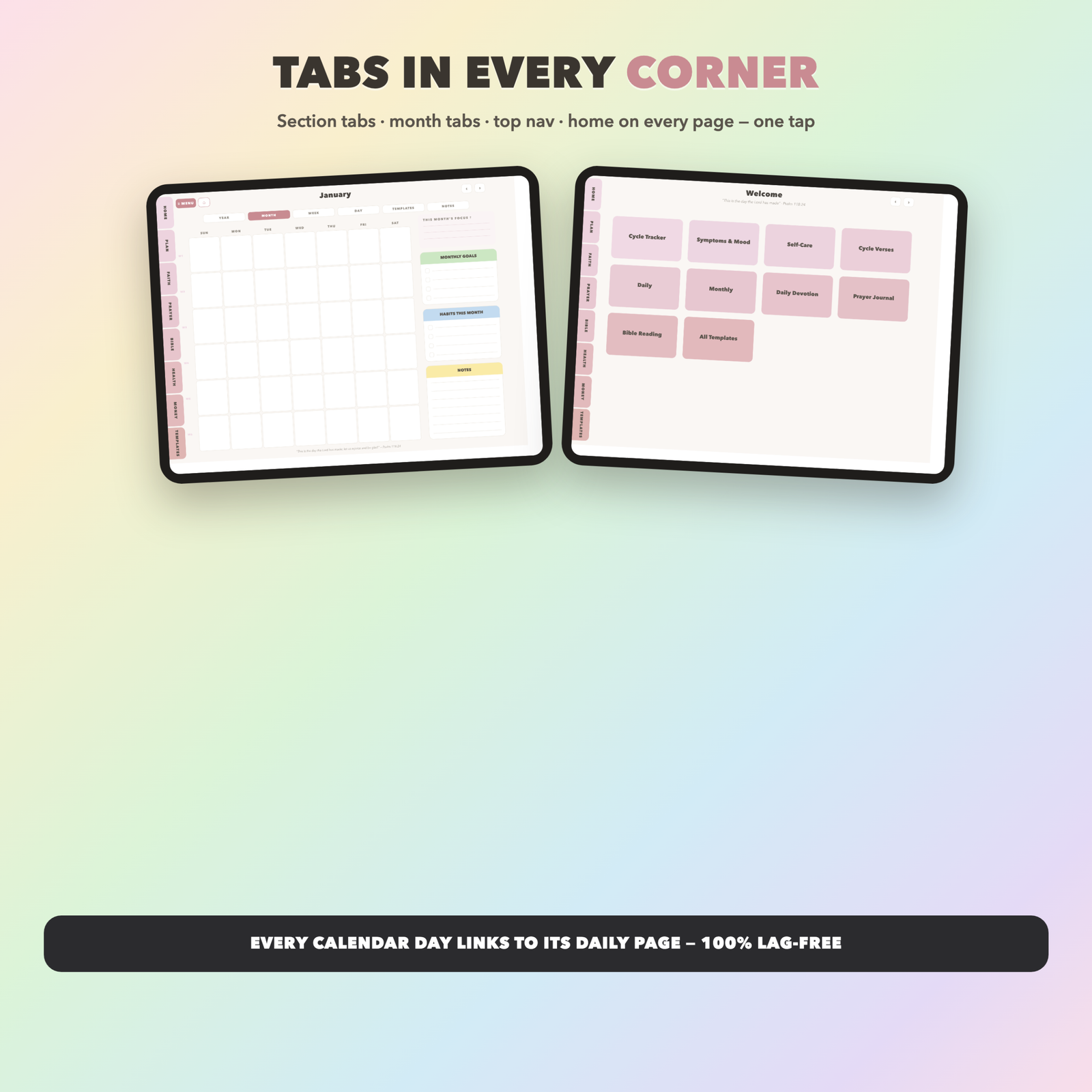 Faith Wellness Cycle Planner Undated | Christian Faith Planner GoodNotes iPad | Blush Pink - Image 2