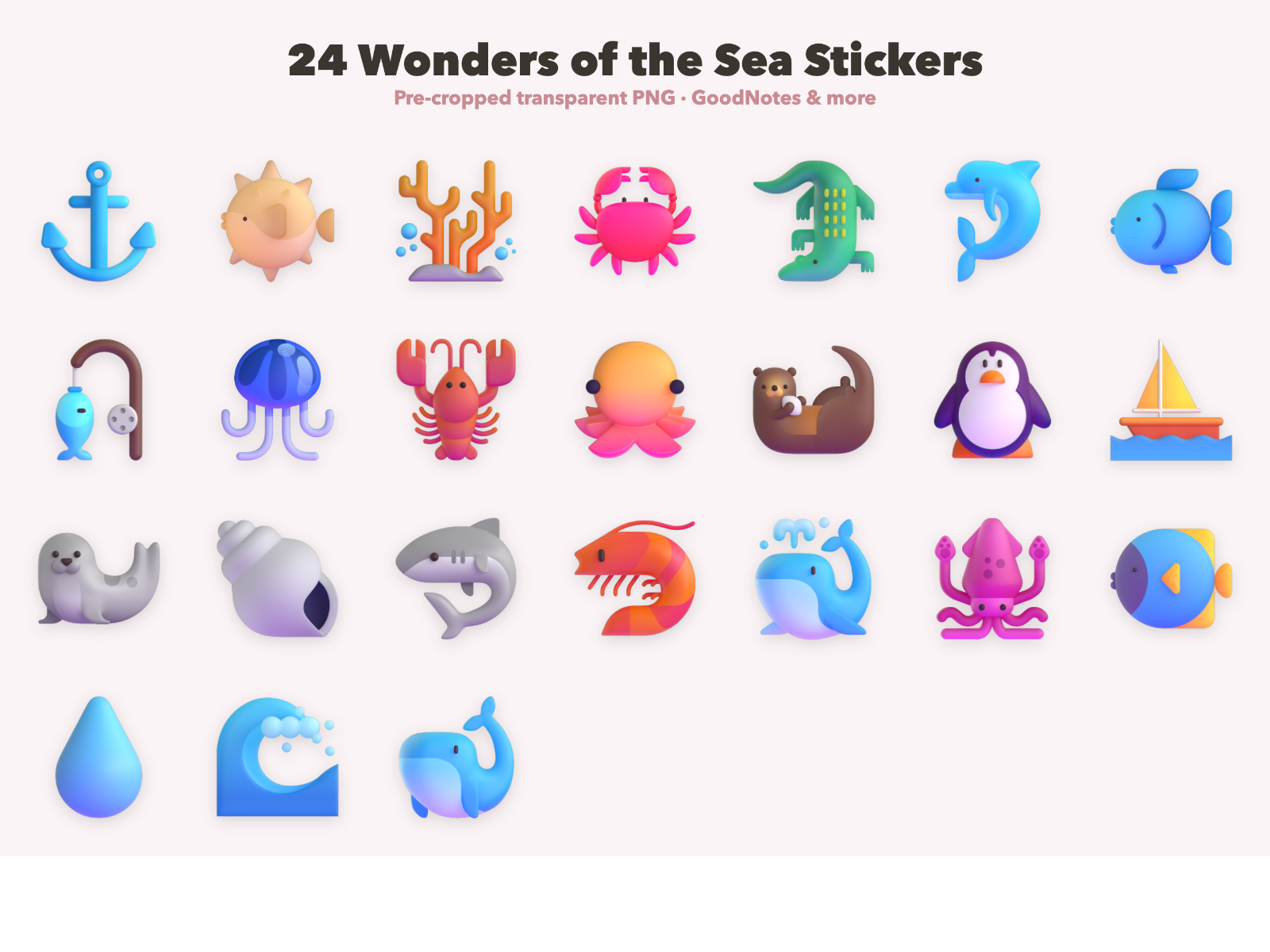 Wonders of the Sea Stickers | Christian Digital Stickers | Bible Journaling GoodNotes Pre-Cropped PNG | Sunday School - Image 2