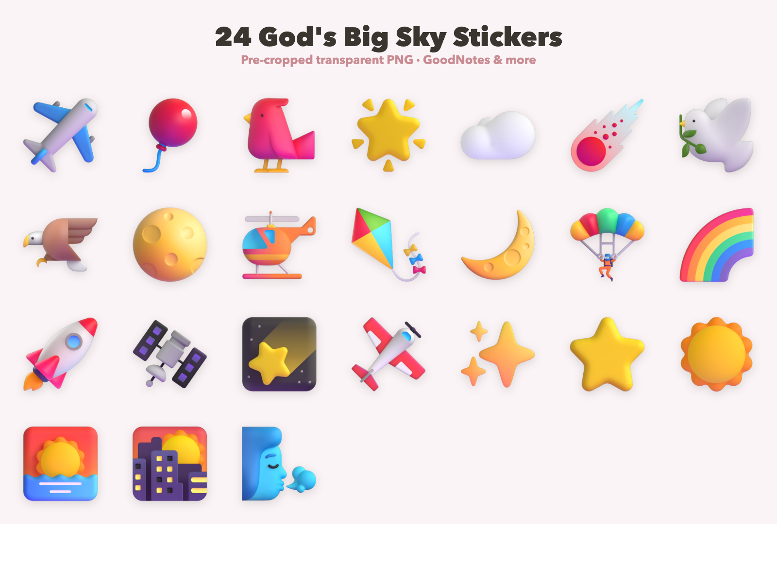 God's Big Sky Stickers | Christian Digital Stickers | Bible Journaling GoodNotes Pre-Cropped PNG | Sunday School - Image 2
