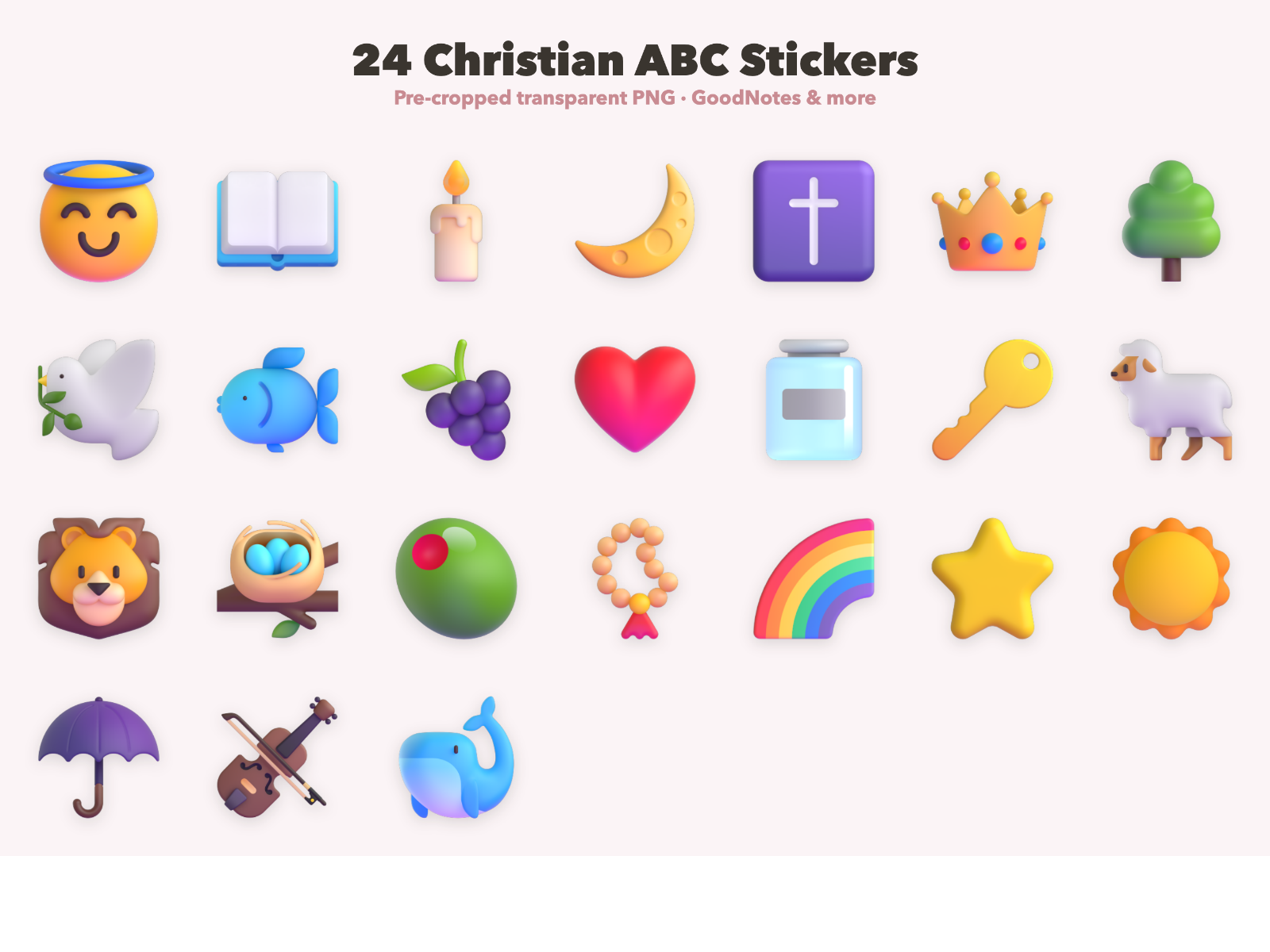 Christian ABC Stickers | Christian Digital Stickers | Bible Journaling GoodNotes Pre-Cropped PNG | Sunday School - Image 2