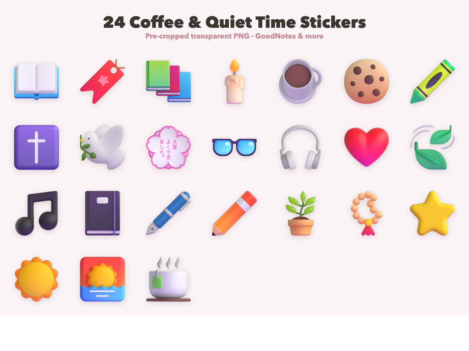Coffee & Quiet Time Stickers | Christian Digital Stickers | Bible Journaling GoodNotes Pre-Cropped PNG | Sunday School - Image 2