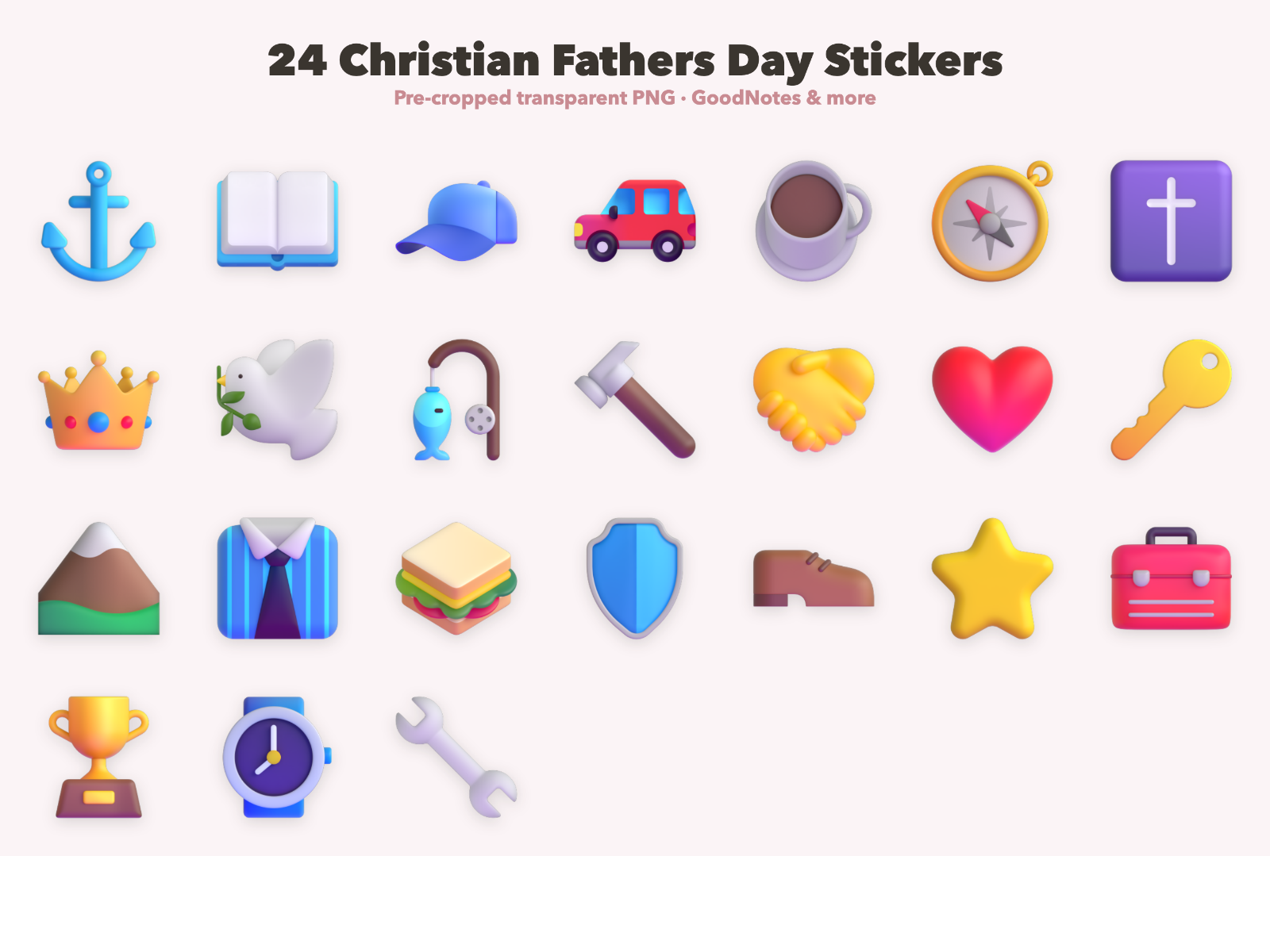 Christian Fathers Day Stickers | Christian Digital Stickers | Bible Journaling GoodNotes Pre-Cropped PNG | Sunday School - Image 2