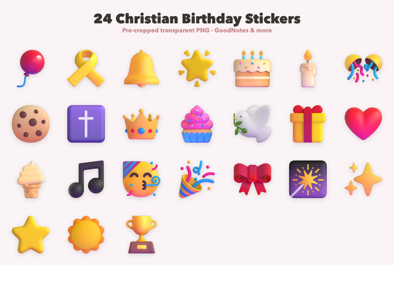 Christian Birthday Stickers | Christian Digital Stickers | Bible Journaling GoodNotes Pre-Cropped PNG | Sunday School - Image 2