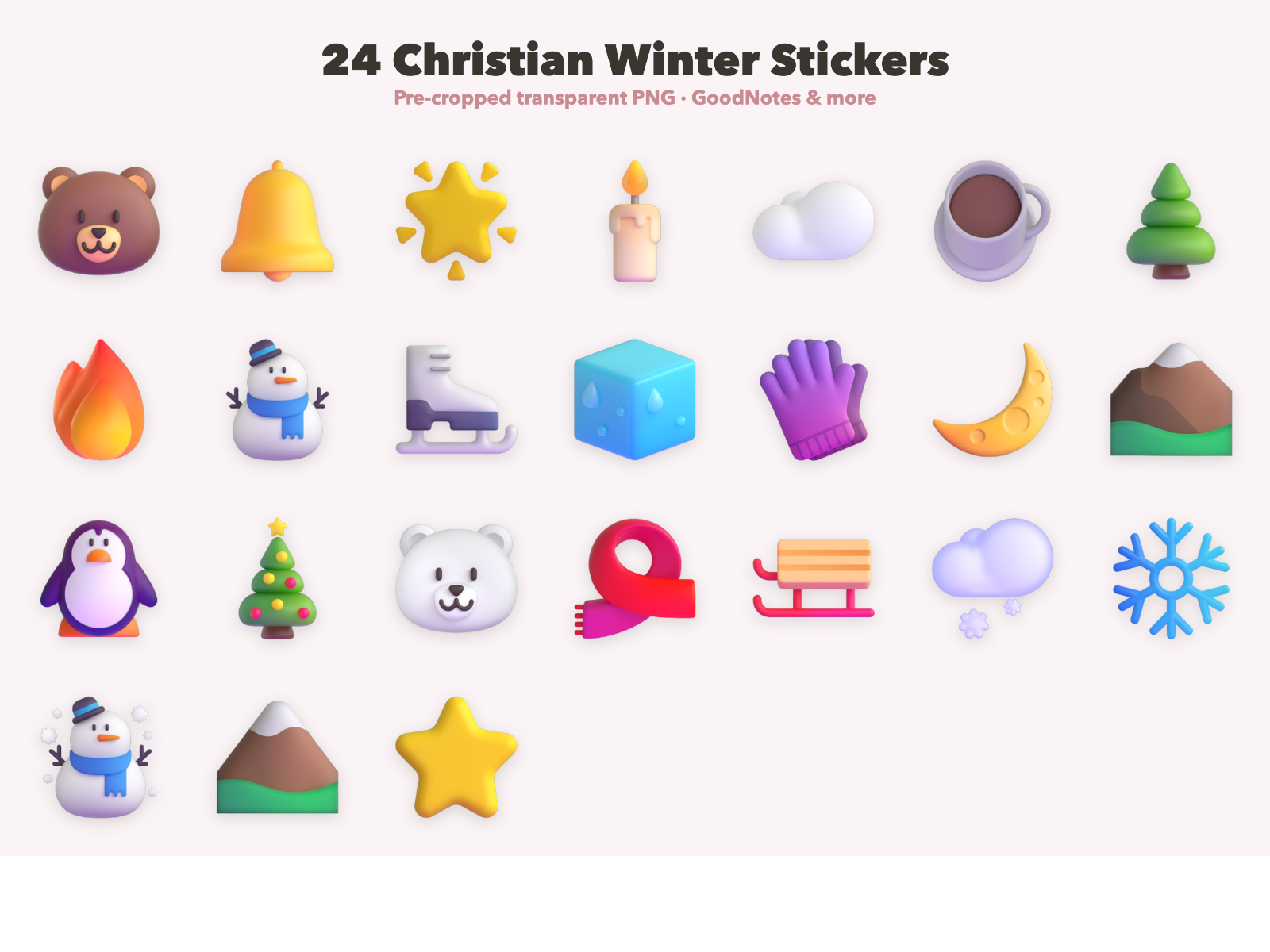 Christian Winter Stickers | Christian Digital Stickers | Bible Journaling GoodNotes Pre-Cropped PNG | Sunday School - Image 2