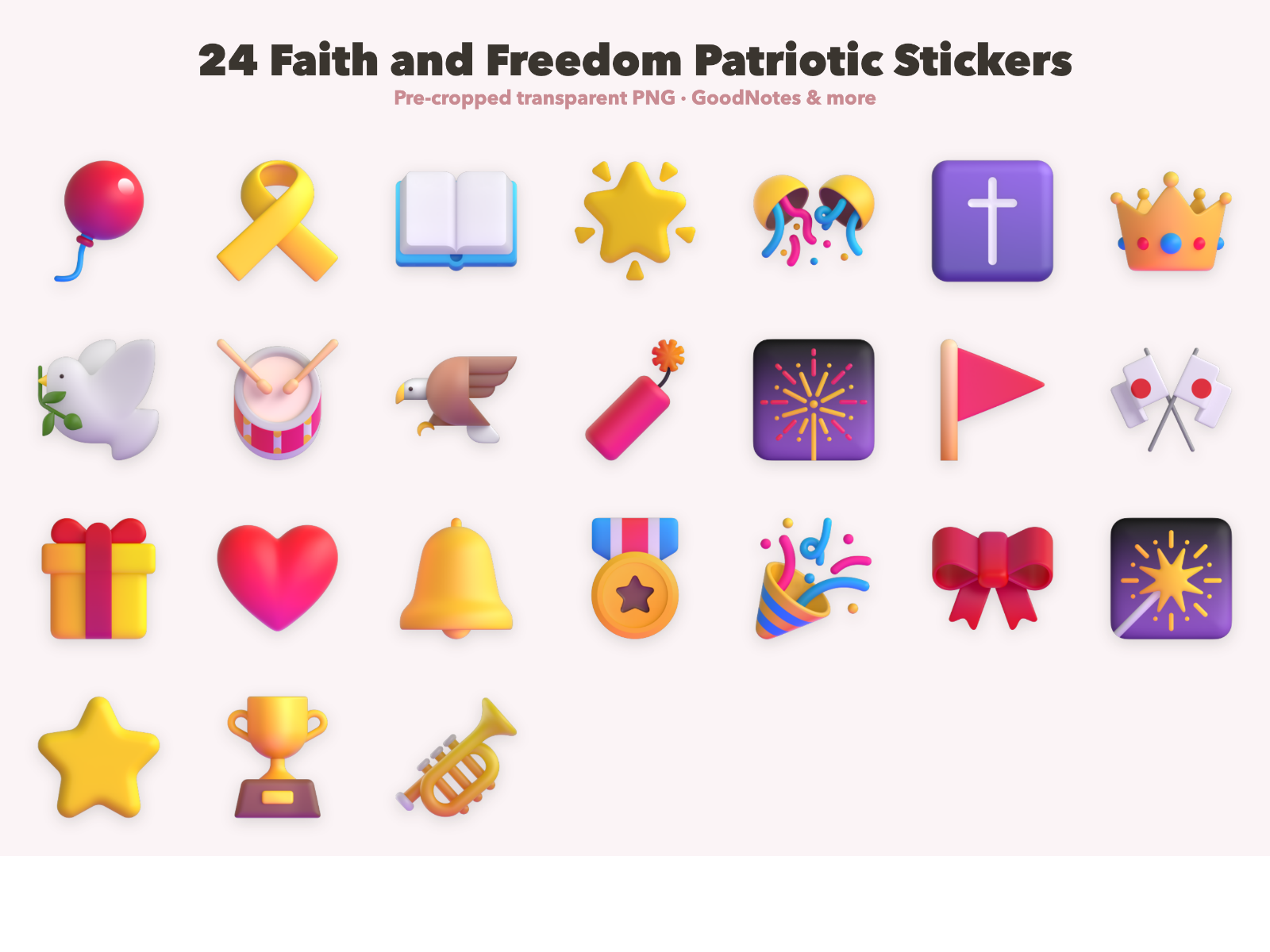 Faith and Freedom Patriotic Stickers | Christian Digital Stickers | Bible Journaling GoodNotes Pre-Cropped PNG | Sunday School - Image 2