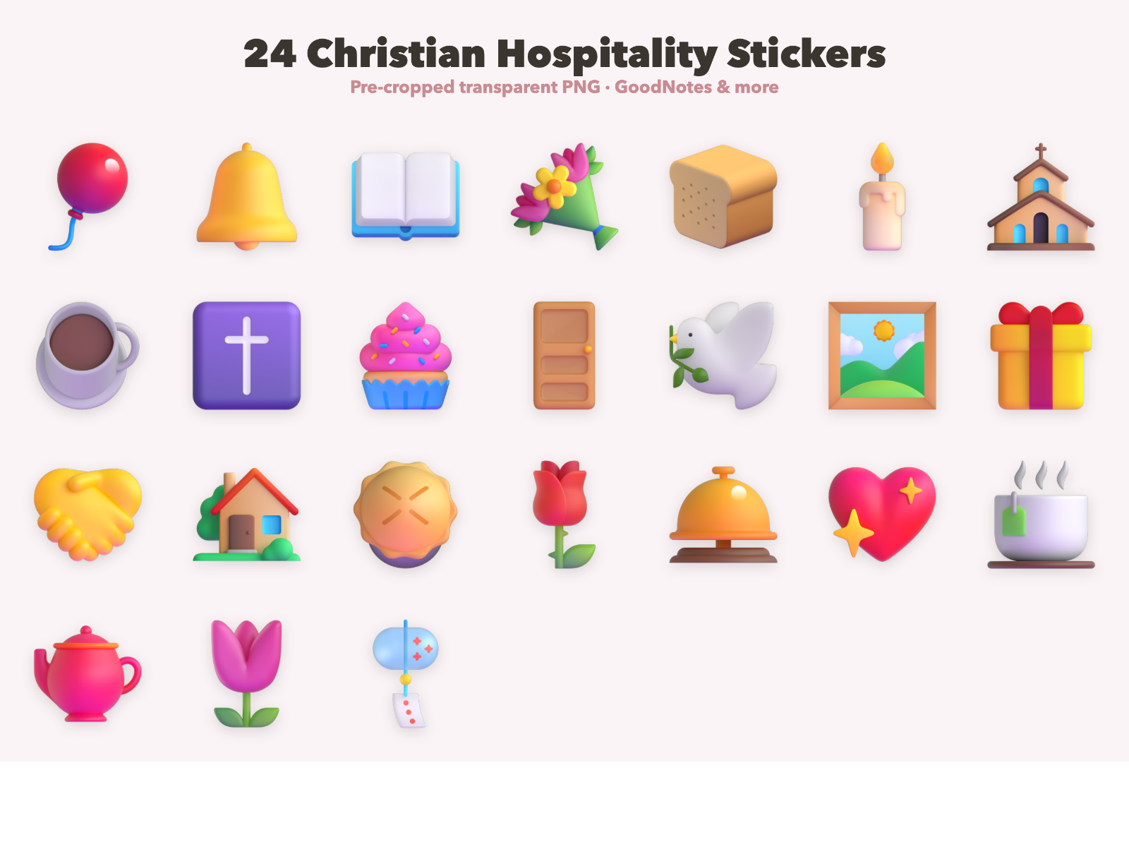 Christian Hospitality Stickers | Christian Digital Stickers | Bible Journaling GoodNotes Pre-Cropped PNG | Sunday School - Image 2