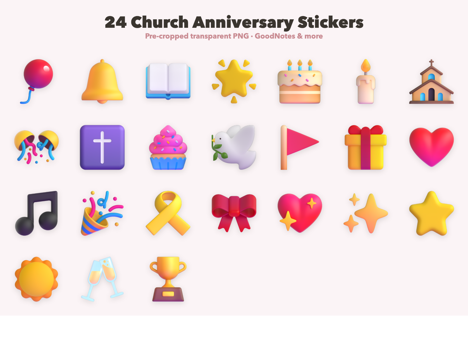 Church Anniversary Stickers | Christian Digital Stickers | Bible Journaling GoodNotes Pre-Cropped PNG | Sunday School - Image 2