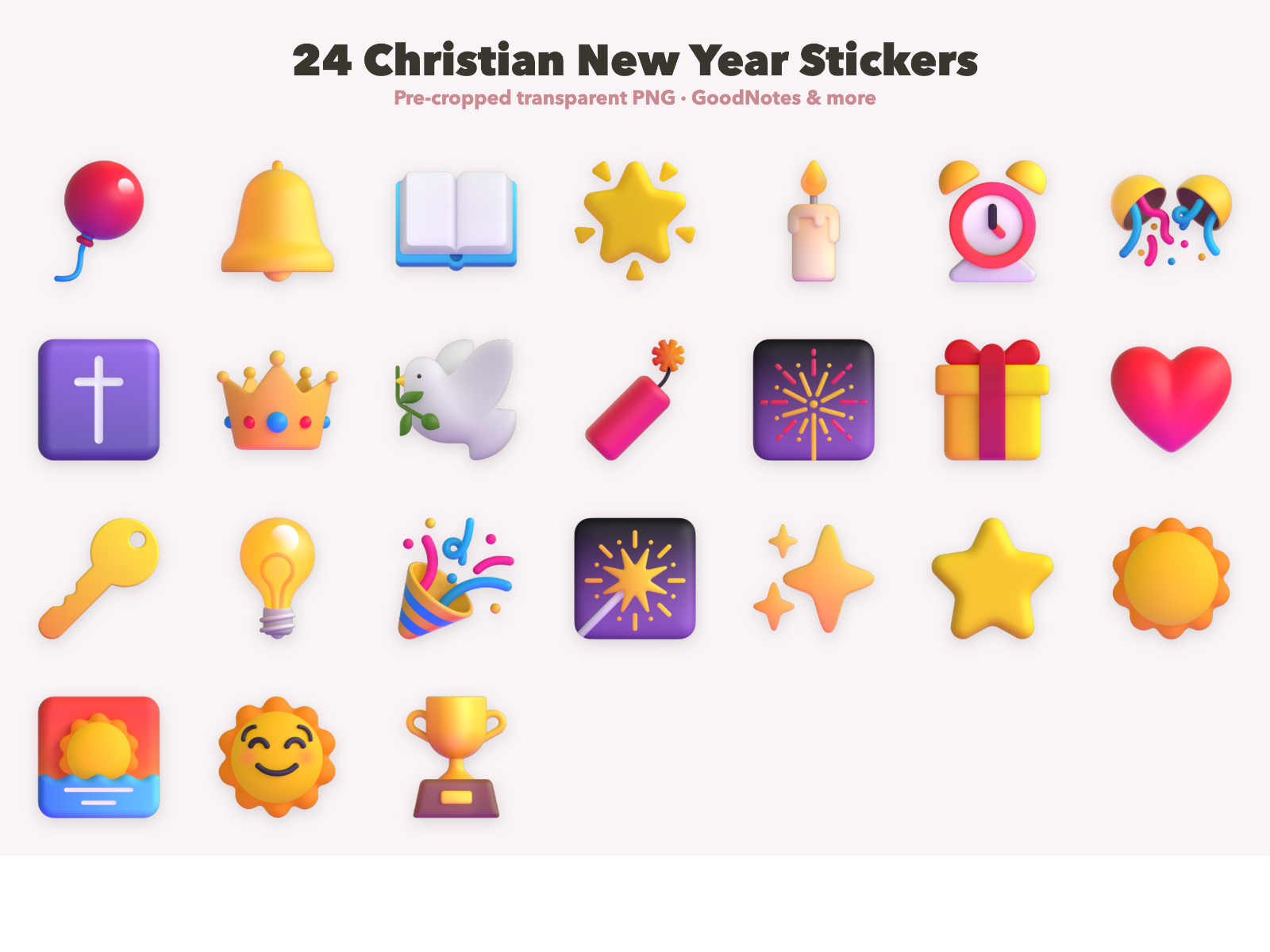 Christian New Year Stickers | Christian Digital Stickers | Bible Journaling GoodNotes Pre-Cropped PNG | Sunday School - Image 2