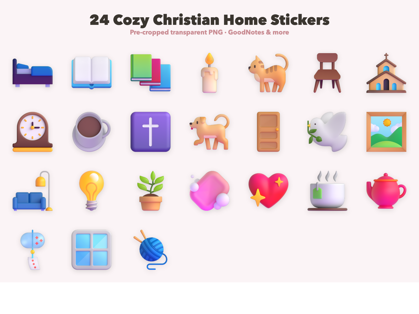 Cozy Christian Home Stickers | Christian Digital Stickers | Bible Journaling GoodNotes Pre-Cropped PNG | Sunday School - Image 2