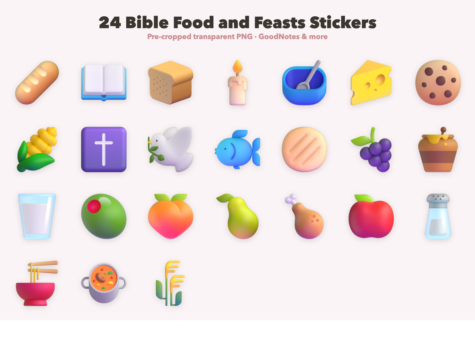 Bible Food and Feasts Stickers | Christian Digital Stickers | Bible Journaling GoodNotes Pre-Cropped PNG | Sunday School - Image 2