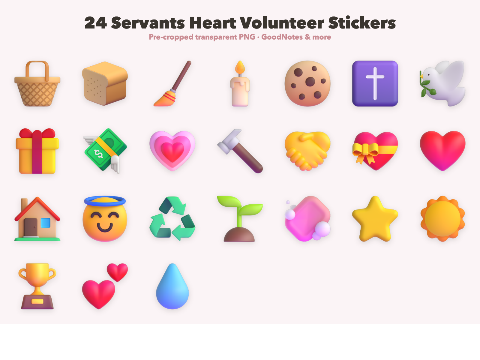 Servants Heart Volunteer Stickers | Christian Digital Stickers | Bible Journaling GoodNotes Pre-Cropped PNG | Sunday School - Image 2