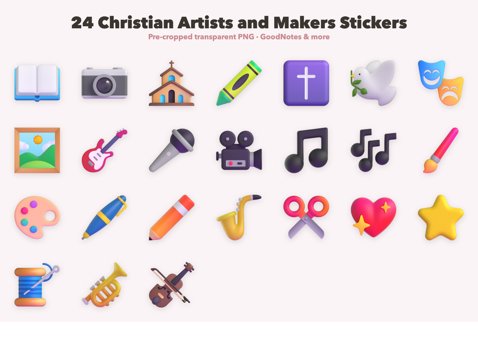 Christian Artists and Makers Stickers | Christian Digital Stickers | Bible Journaling GoodNotes Pre-Cropped PNG | Sunday School - Image 2