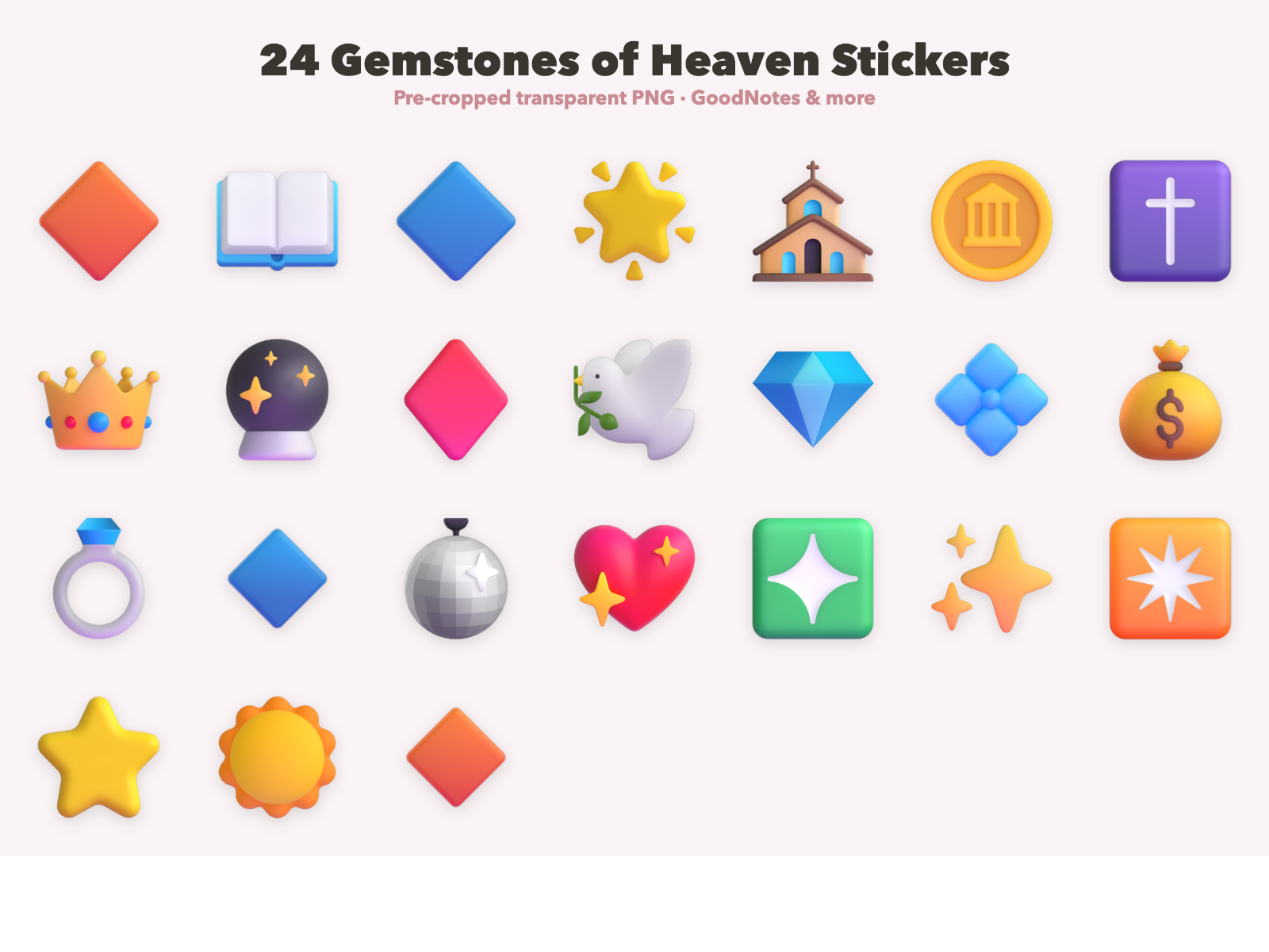Gemstones of Heaven Stickers | Christian Digital Stickers | Bible Journaling GoodNotes Pre-Cropped PNG | Sunday School - Image 2
