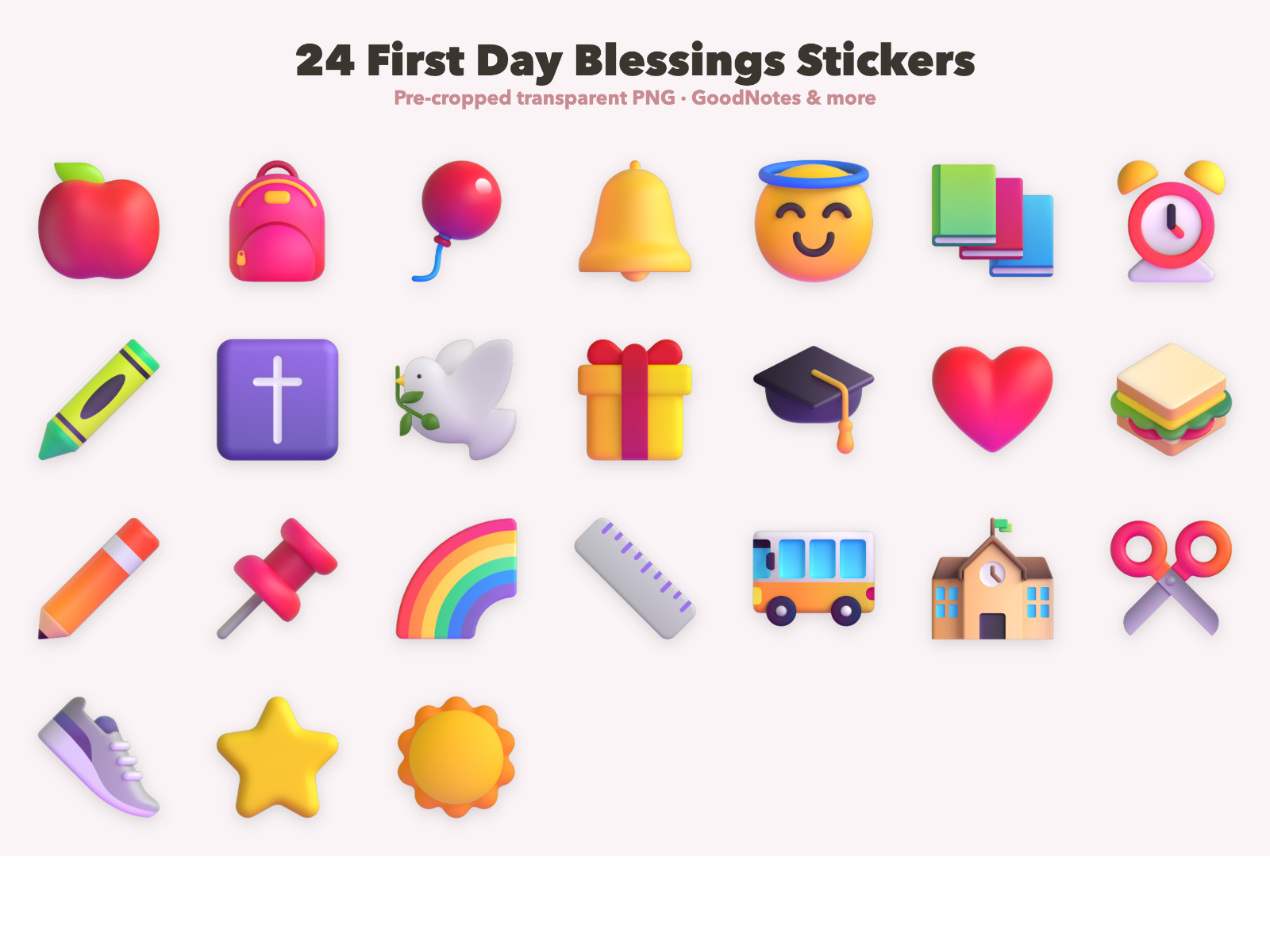 First Day Blessings Stickers | Christian Digital Stickers | Bible Journaling GoodNotes Pre-Cropped PNG | Sunday School - Image 2