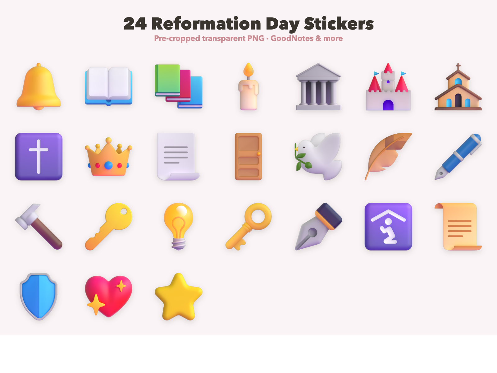 Reformation Day Stickers | Christian Digital Stickers | Bible Journaling GoodNotes Pre-Cropped PNG | Sunday School - Image 2