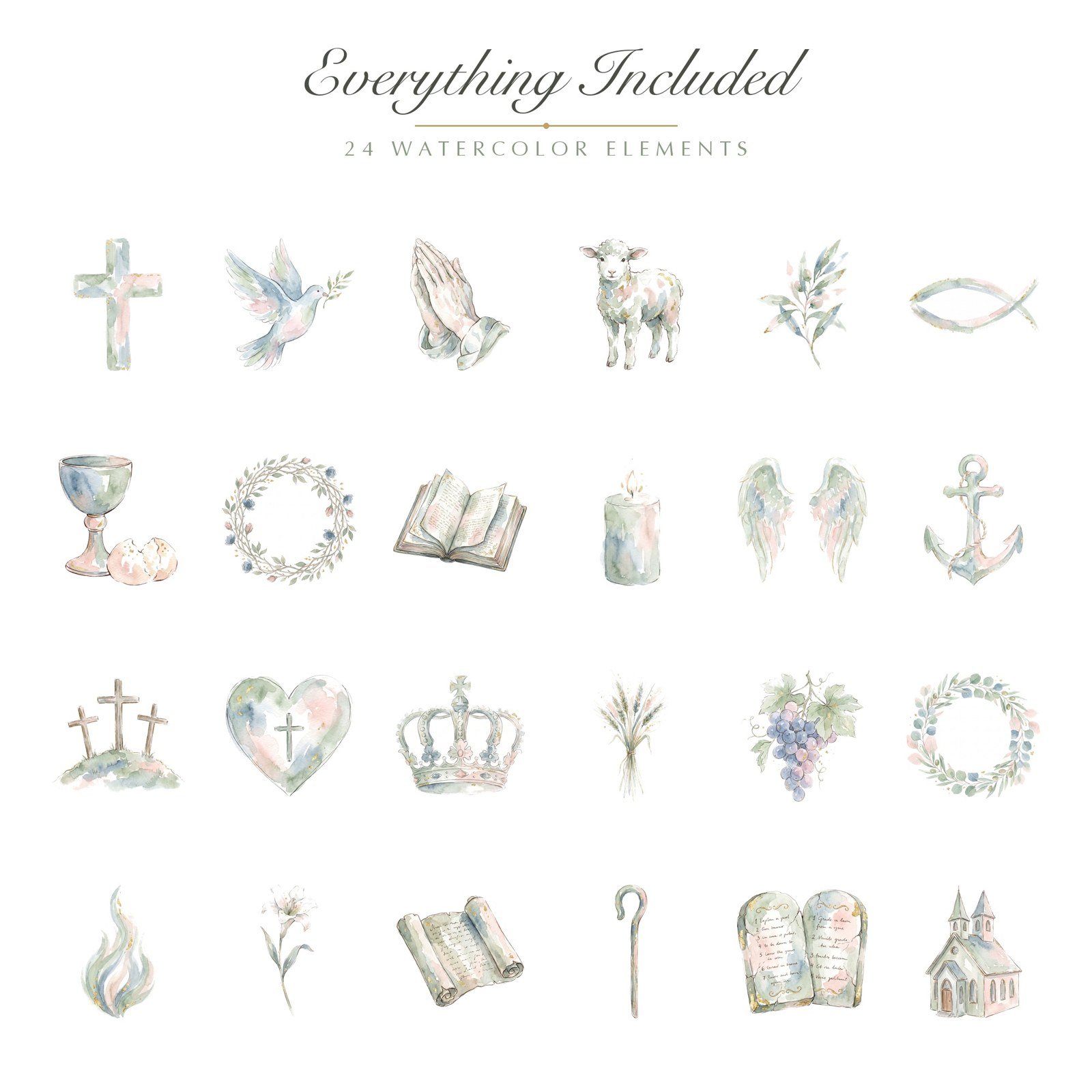 Ultimate Christian Watercolor Clipart Bundle, 92 PNG, Faith Floral Easter Nativity, Cross Dove Lamb, Commercial Use Sublimation Download - Image 2