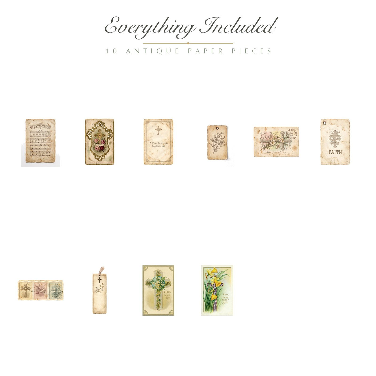Vintage Christian Ephemera, 10 PNG, Antique Hymnal Holy Card Cross Tags Stamps, Junk Journal Bible Journaling, Commercial Use Download - Image 2