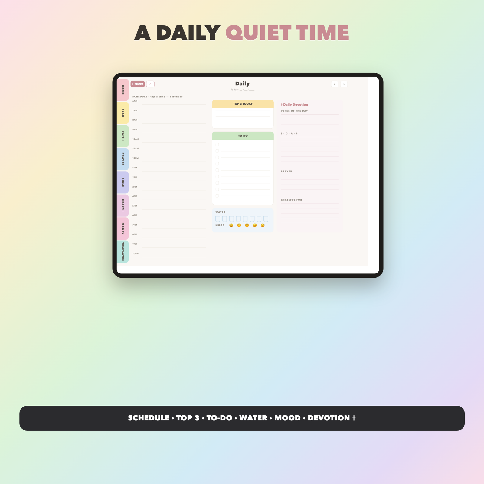 Faith ADHD Planner Undated | Christian Faith Planner GoodNotes iPad | Pastel Rainbow - Image 3