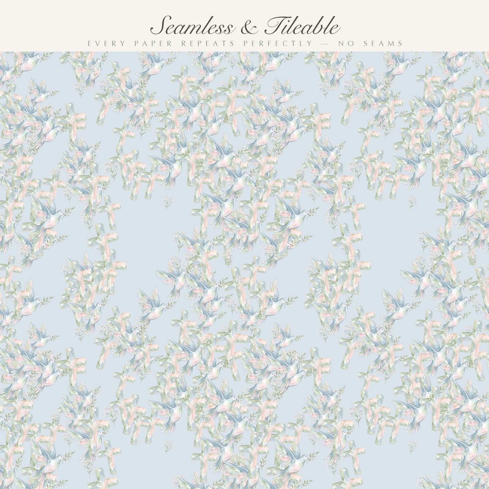 Christian Watercolor Digital Paper, 12 Seamless 12x12 Backgrounds, Cross Dove Faith Scrapbook Paper, Commercial Use, Junk Journal Download - Image 3