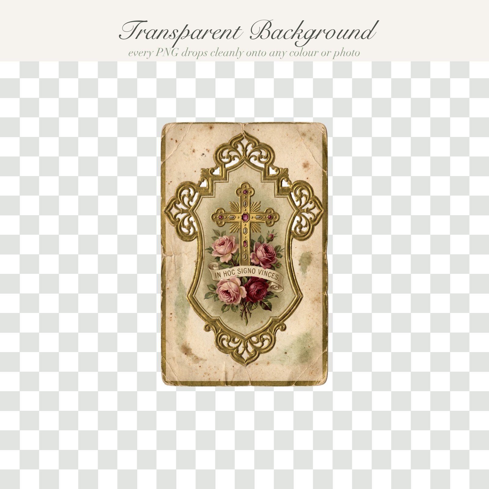 Vintage Christian Ephemera, 10 PNG, Antique Hymnal Holy Card Cross Tags Stamps, Junk Journal Bible Journaling, Commercial Use Download - Image 5