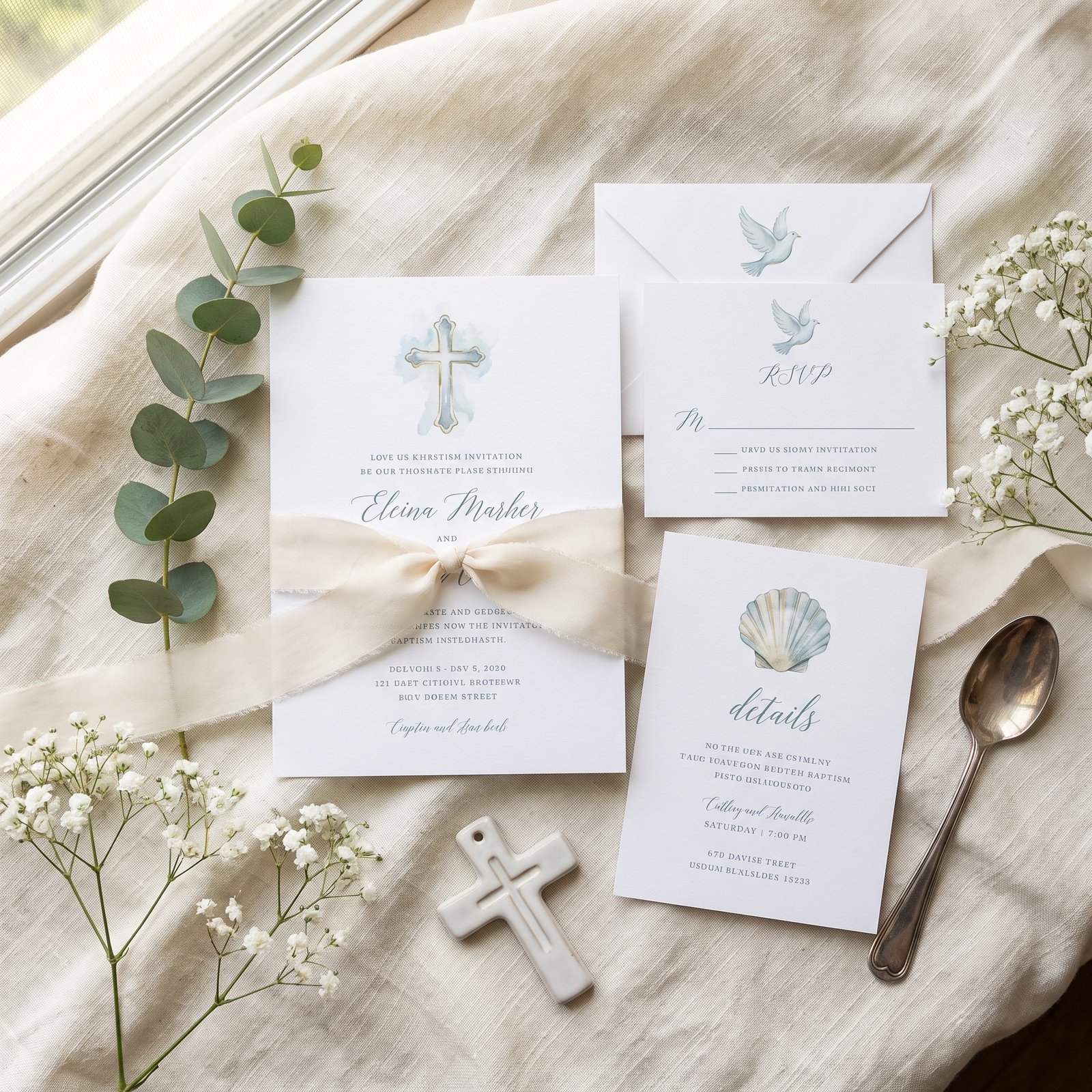 Watercolor Baptism Clipart, 24 PNG, Christening Cross Dove Shell Font, Commercial Use, Baby Baptism Sublimation, Digital Download - Image 7