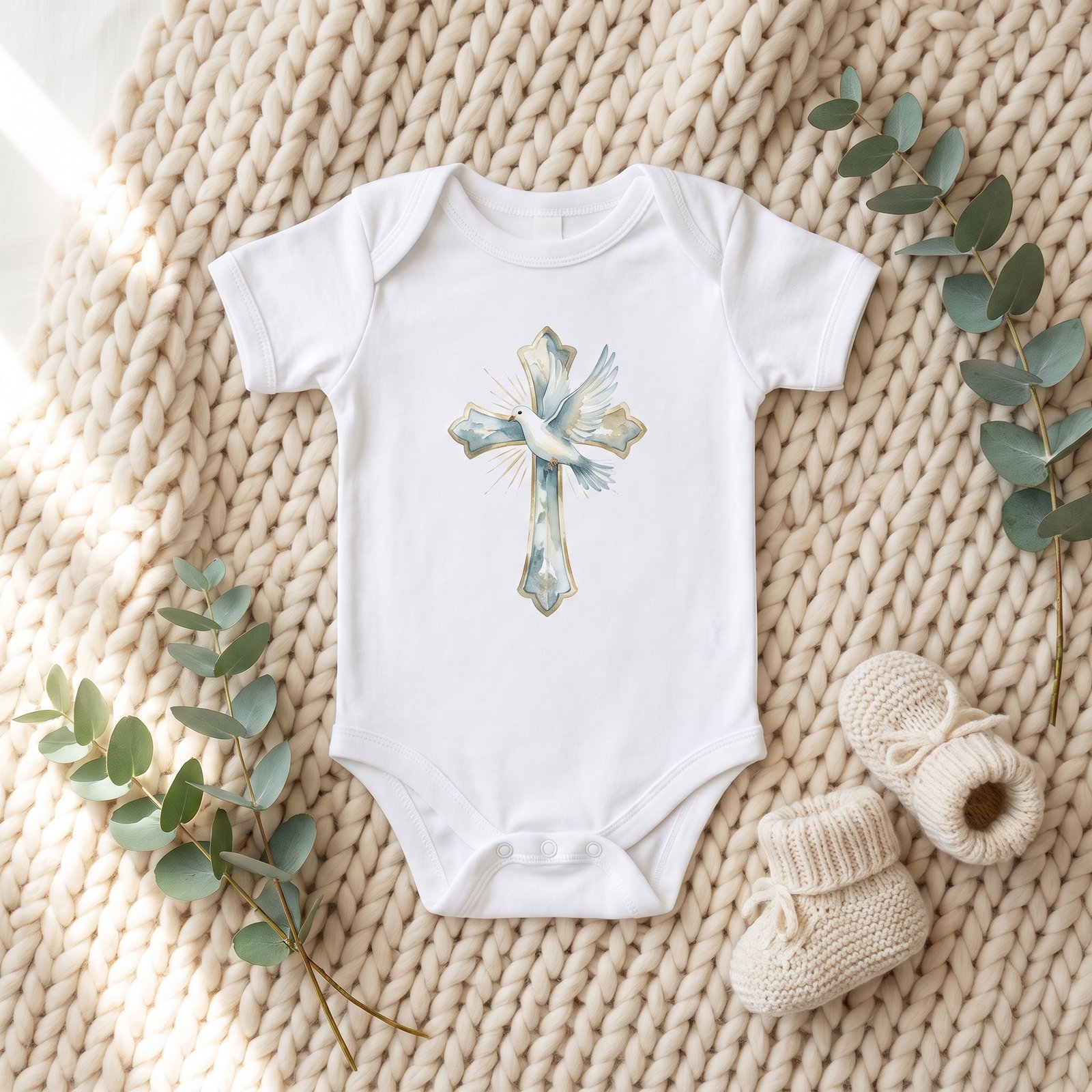 Watercolor Baptism Clipart, 24 PNG, Christening Cross Dove Shell Font, Commercial Use, Baby Baptism Sublimation, Digital Download - Image 8