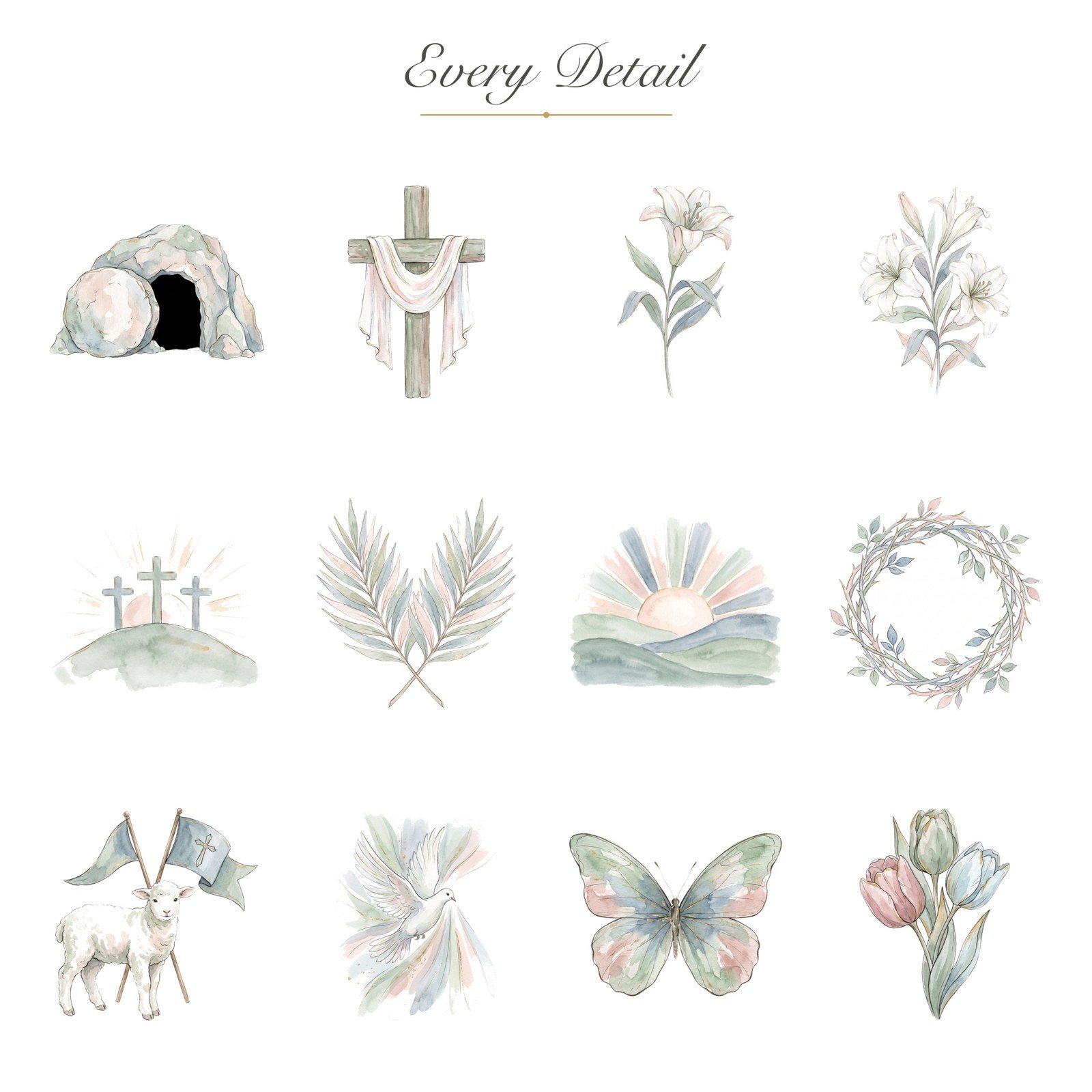Watercolor Easter Resurrection Clipart, 20 PNG, Empty Tomb Cross Lily He Is Risen, Commercial Use, Christian Sublimation, Digital Download - Image 9