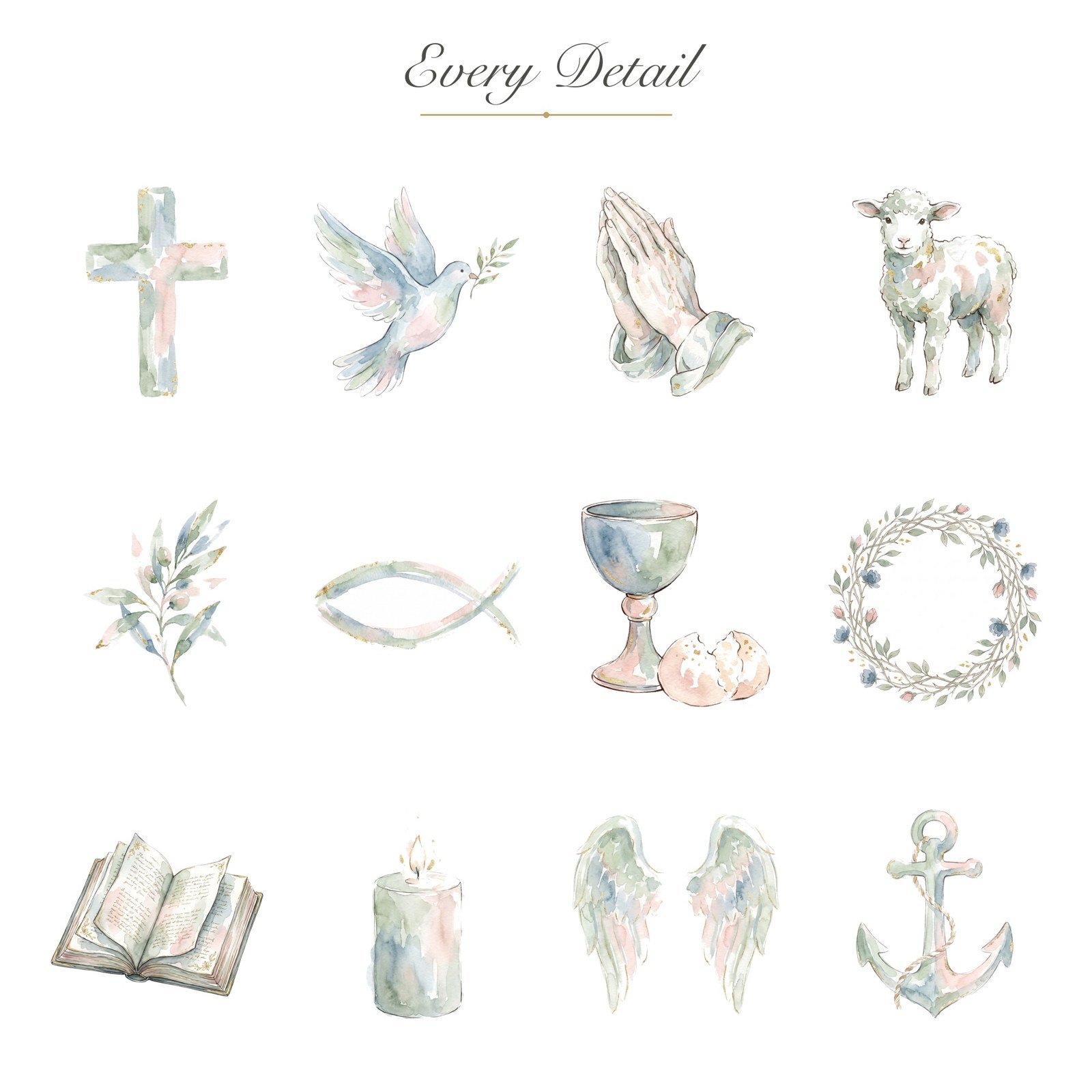 Watercolor Christian Faith Clipart, 24 PNG, Cross Dove Lamb Communion, Commercial Use, Religious Sublimation Graphics, Digital Download - Image 9