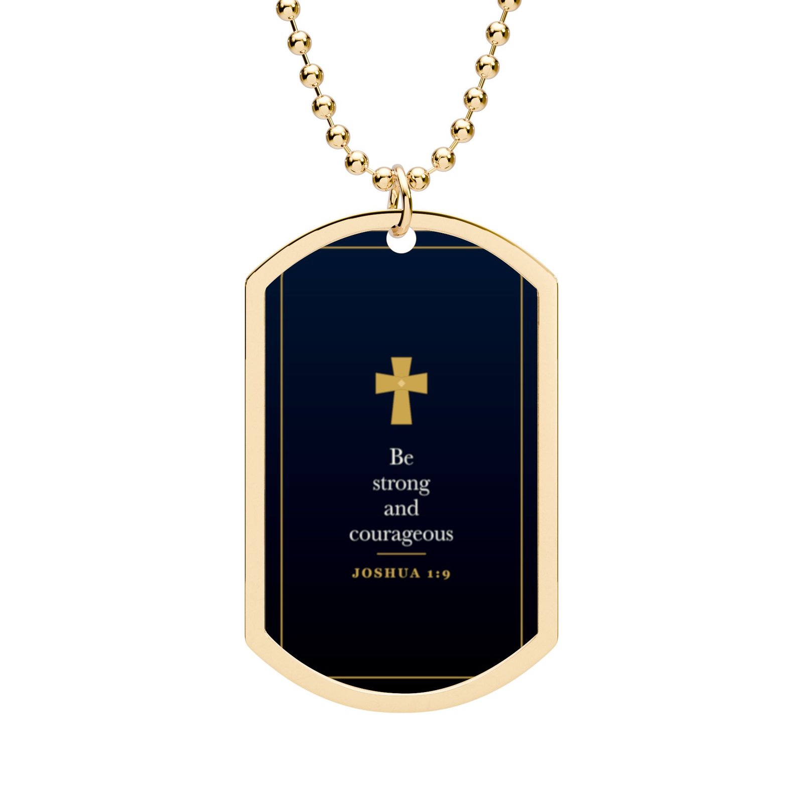 Joshua 1:9 Dog Tag Necklace, Be Strong and Courageous, Christian Faith Gift for Men, Bible Verse Pendant, Religious Gift for Him