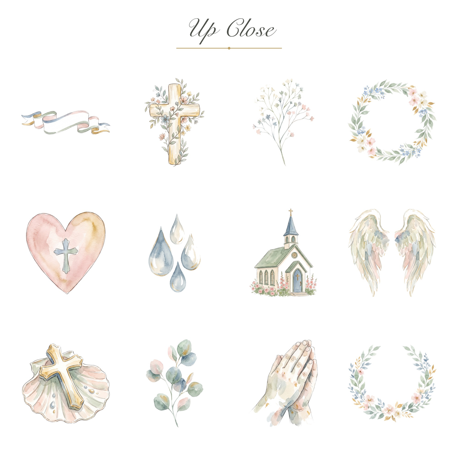 Watercolor Baptism Clipart, 24 PNG, Christening Cross Dove Shell Font, Commercial Use, Baby Baptism Sublimation, Digital Download - Image 10