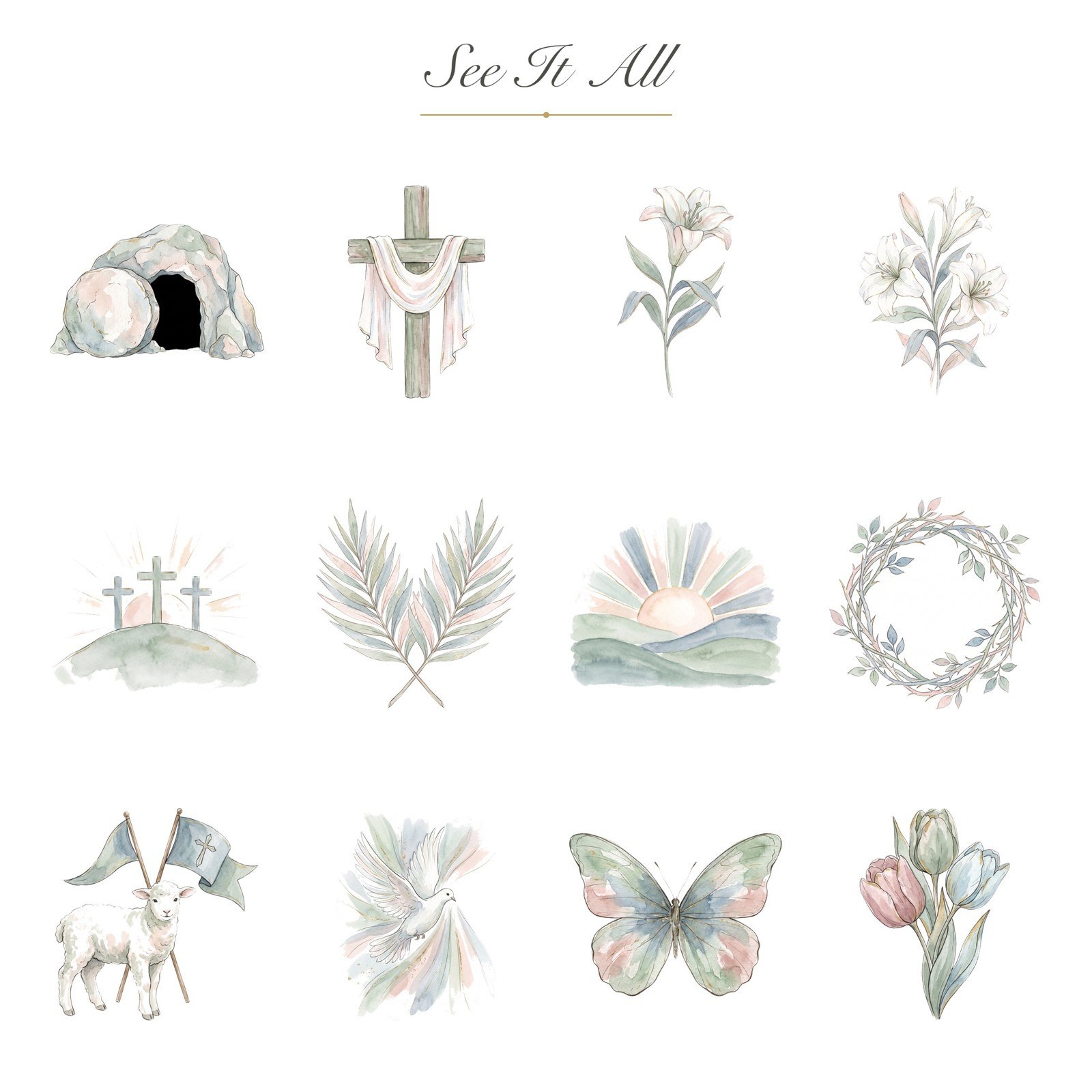 Ultimate Christian Watercolor Clipart Bundle, 92 PNG, Faith Floral Easter Nativity, Cross Dove Lamb, Commercial Use Sublimation Download - Image 11