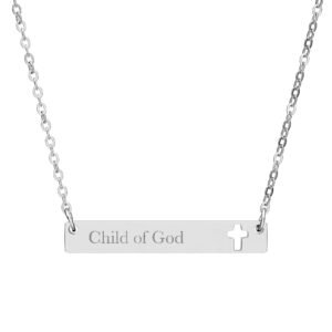 Child of God Cross Necklace, Engraved Cutout Cross Bar Pendant, Christian Faith Gift, Baptism Confirmation Gift for Her Him