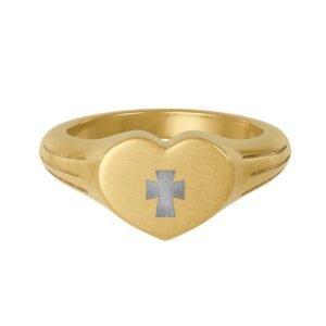Cross Heart Signet Ring, Engraved Christian Faith Ring, Religious Gift for Her, Baptism Confirmation Gift